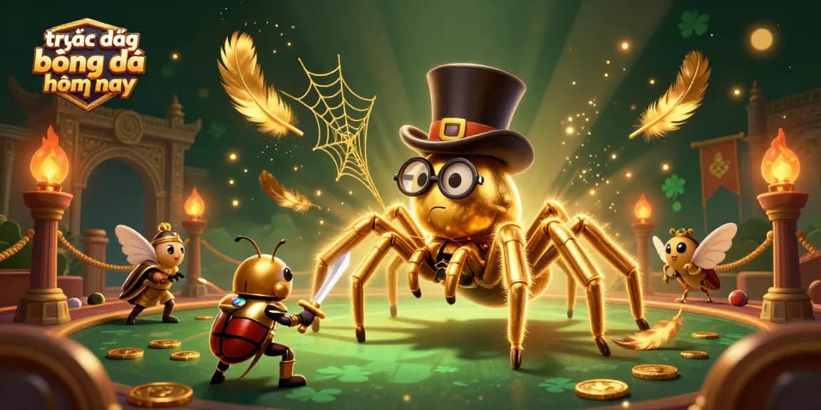 Engage with trực tiếp bóng đá hôm nay featuring a dynamic scene with a golden tarantula weaving fortunes.
