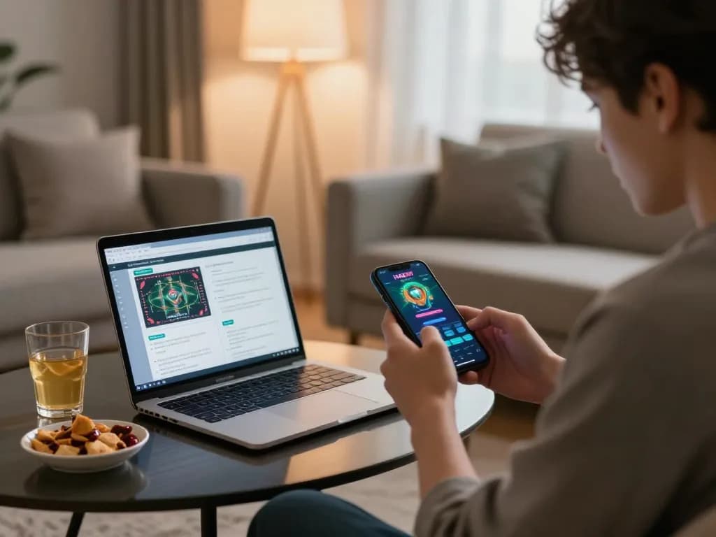 Engaging with the NK88 NET mobile app for strategic gambling in a cozy home setting.