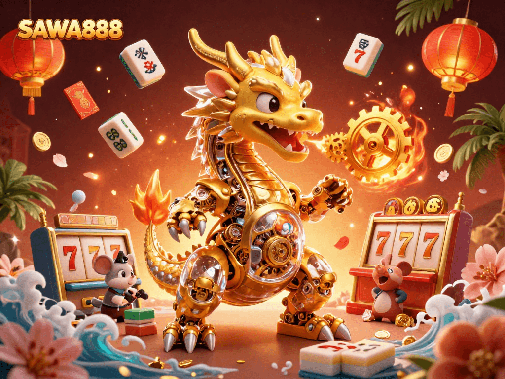 Engage with SAWA888, exploring the exhilarating world of slots and jackpots in a captivating 3D illustration.