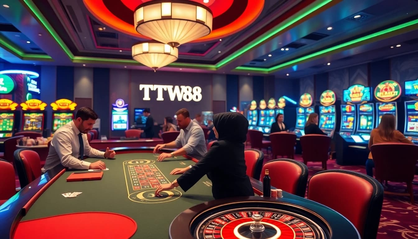 The engaging casino atmosphere of https://twin68.world/ showcasing vibrant gaming tables and players immersed in action.
