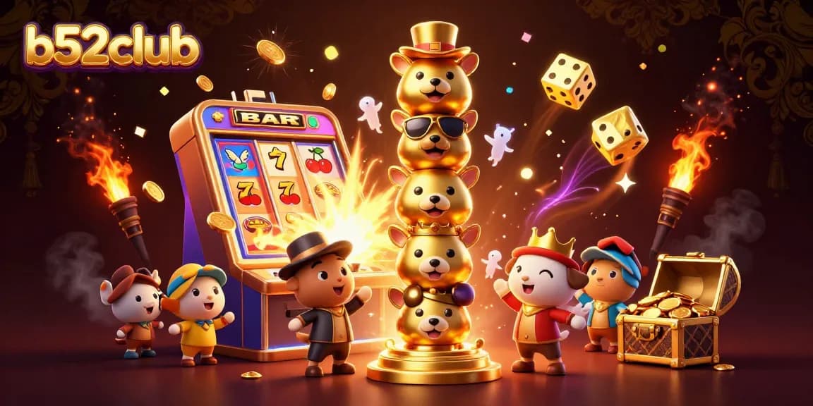 Experience the excitement at b52club with colorful slot machines and a vibrant casino atmosphere.
