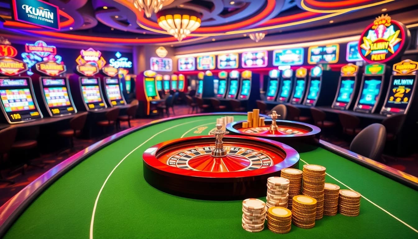 Experience the thrill of KUWIN gaming with vibrant casino visuals showcasing excitement and luxury.