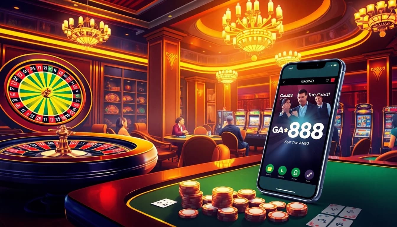 Experience exciting gambling with the GA888 APP at vibrant casino tables and slot machines.
