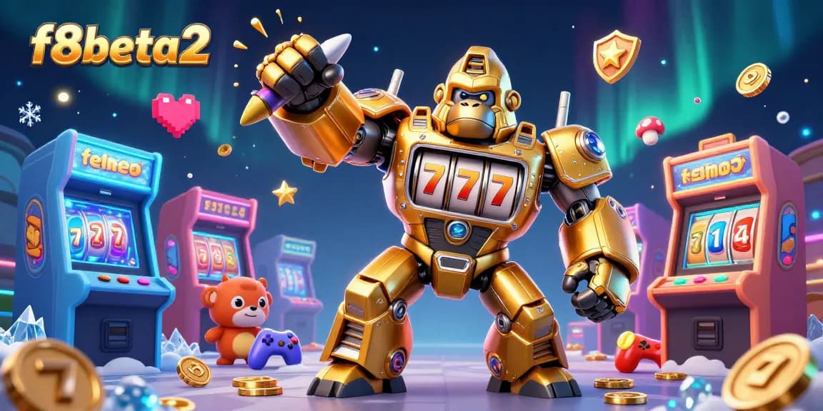 Witness the f8beta2 golden gorilla mech winning big with coins and jackpots in this vibrant casino scene.