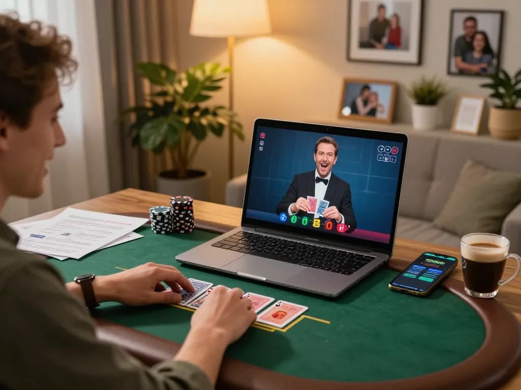 Player engaging in live dealer blackjack on 32win, showcasing an inviting home gaming atmosphere