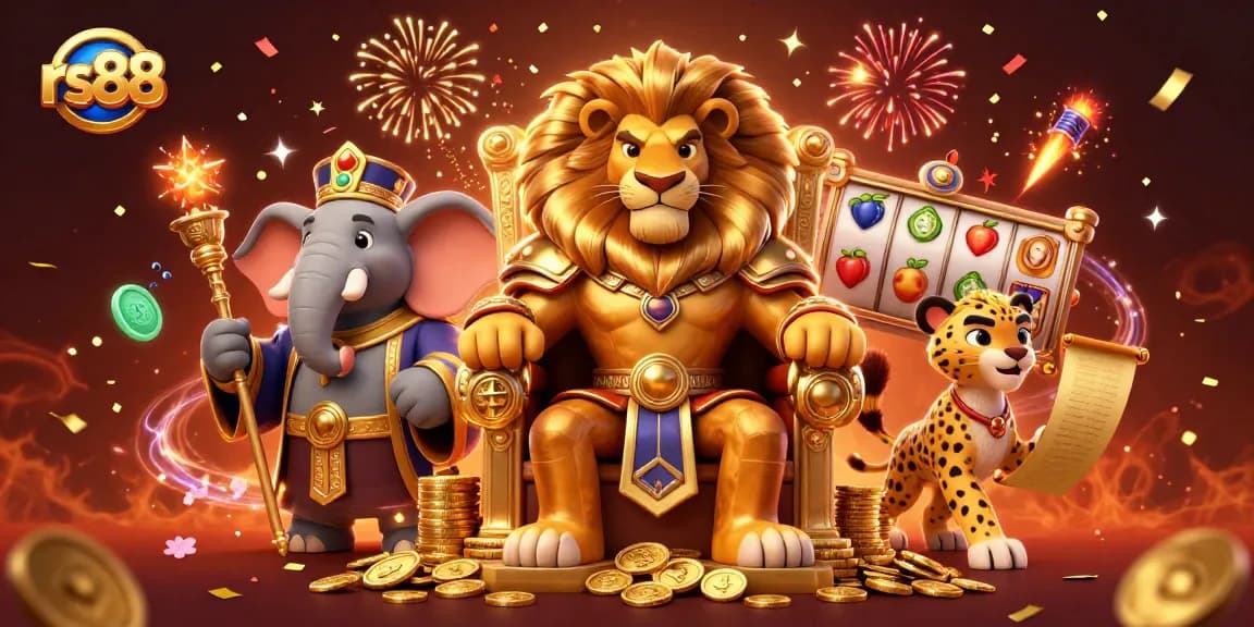 Experience thrilling wins with the lion king representing rs88 in a vibrant casino scene filled with action.