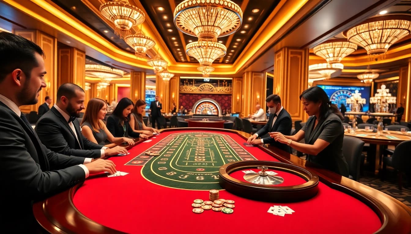 Excited players betting at baccarat, inspired by https://www.sclub88.bet/ thrilling online casino experience.