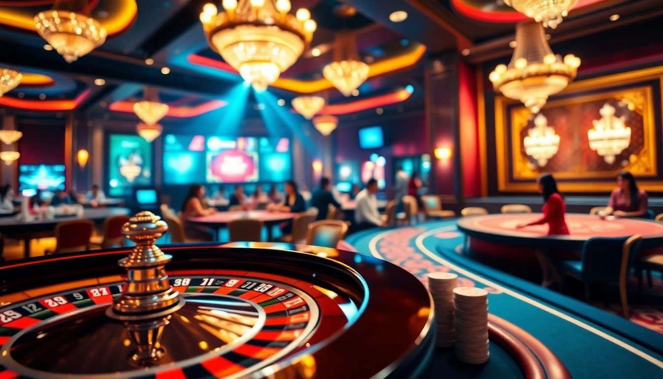 Experience high-stakes excitement at one 88's luxurious casino featuring poker tables and roulette wheels.