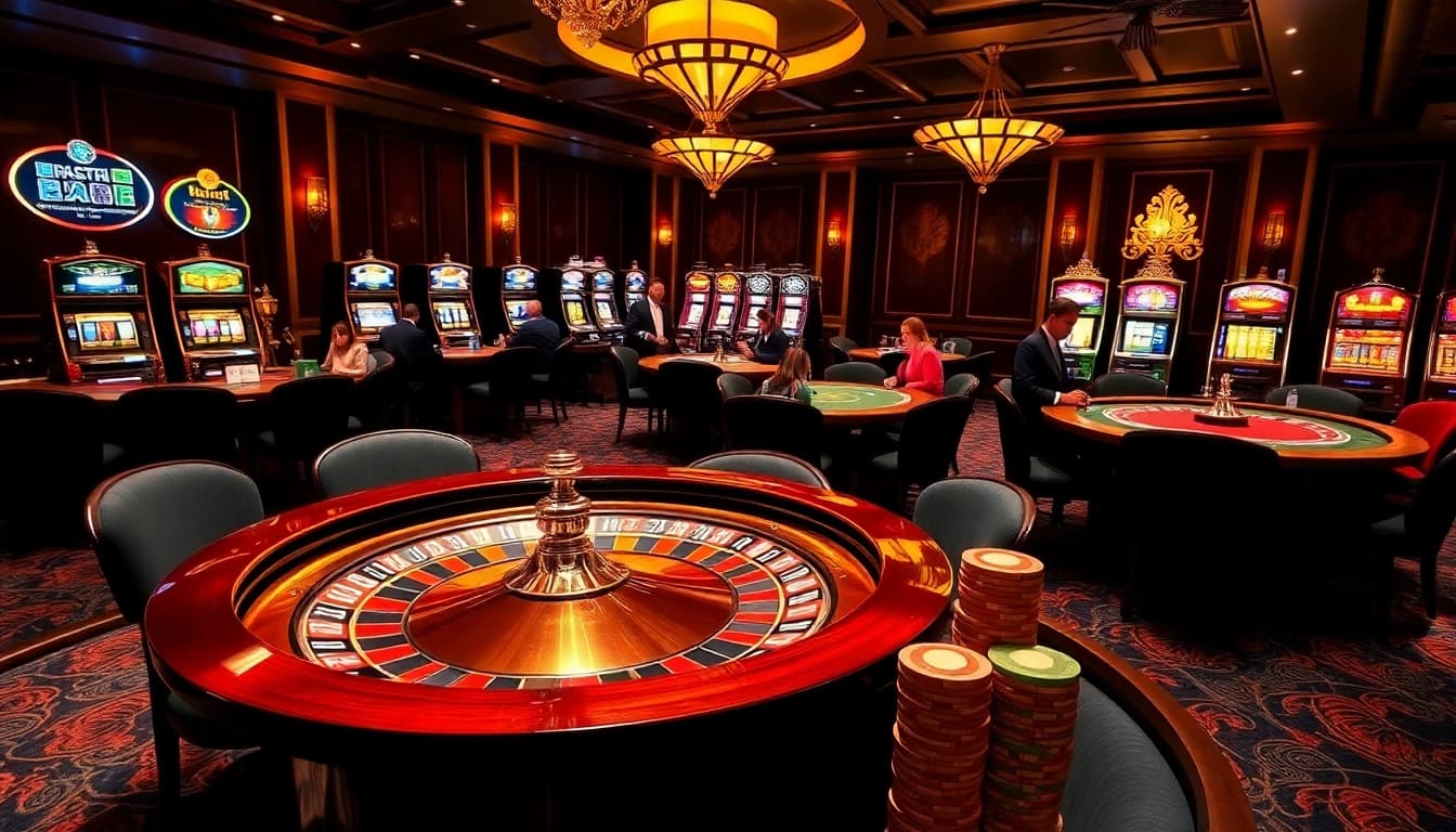 Exciting gaming action at 88xx com with poker tables and colorful slot machines.
