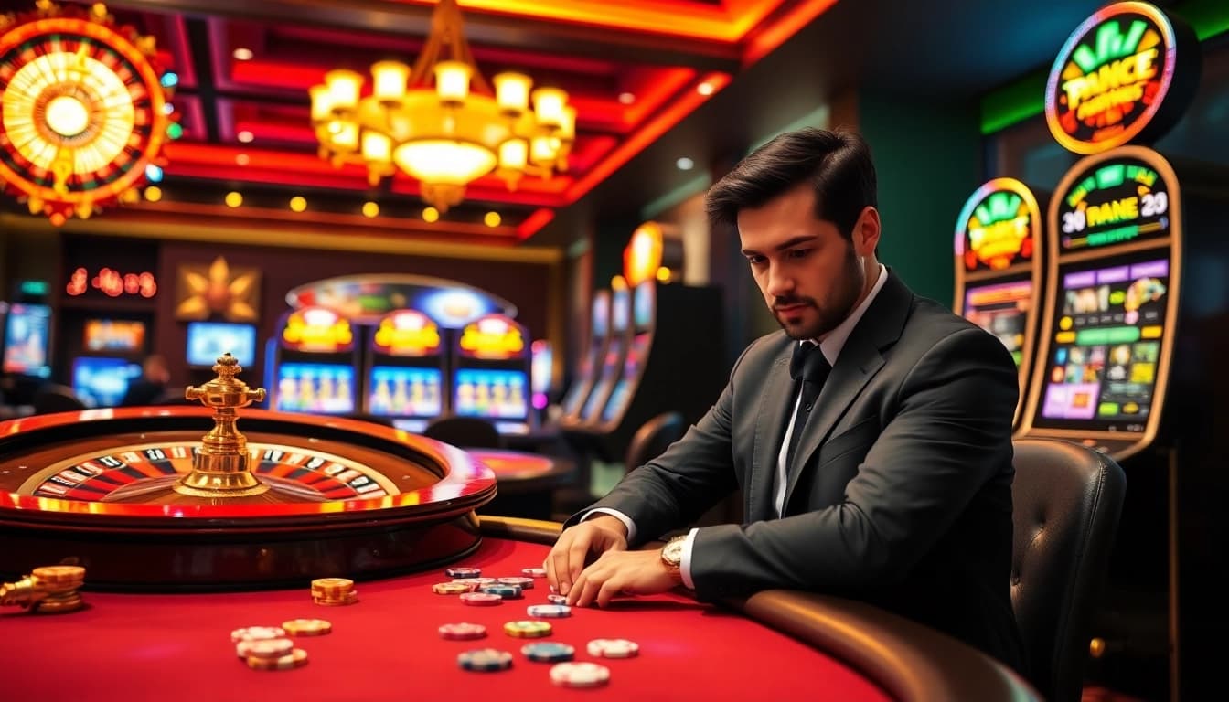 Experience the thrill of winning at 88i poker tables surrounded by vibrant casino lights.