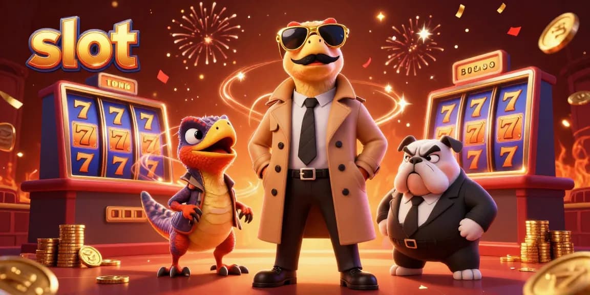 Engage in thrilling slot action with vibrant slot reels and raptors sneaking into a VIP lounge.