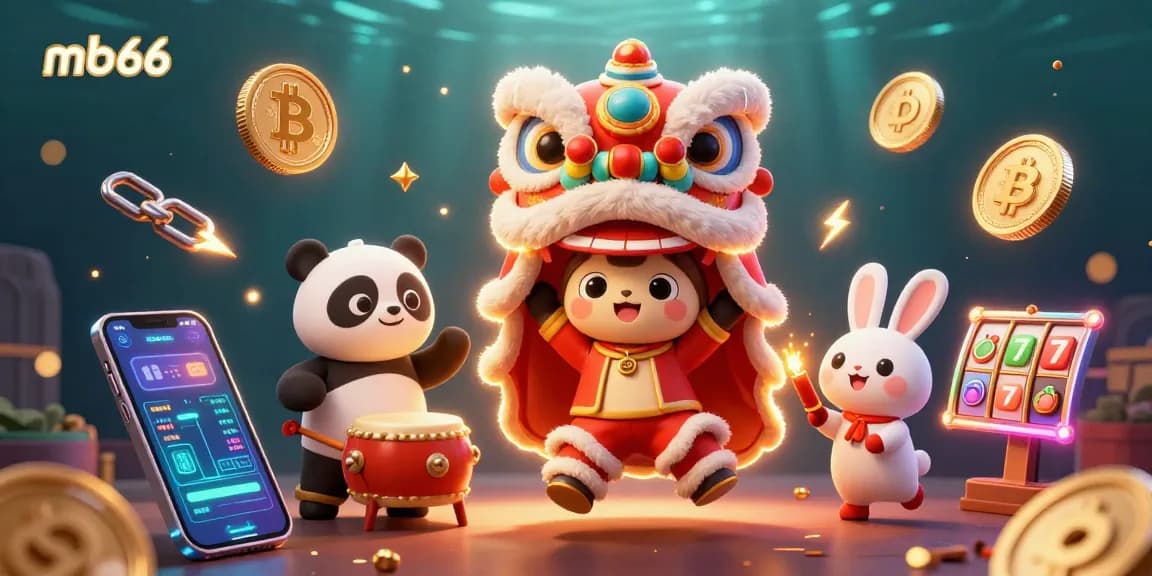 Engage with mb66's vibrant casino-themed scene featuring lively lion dance characters and dynamic game elements.