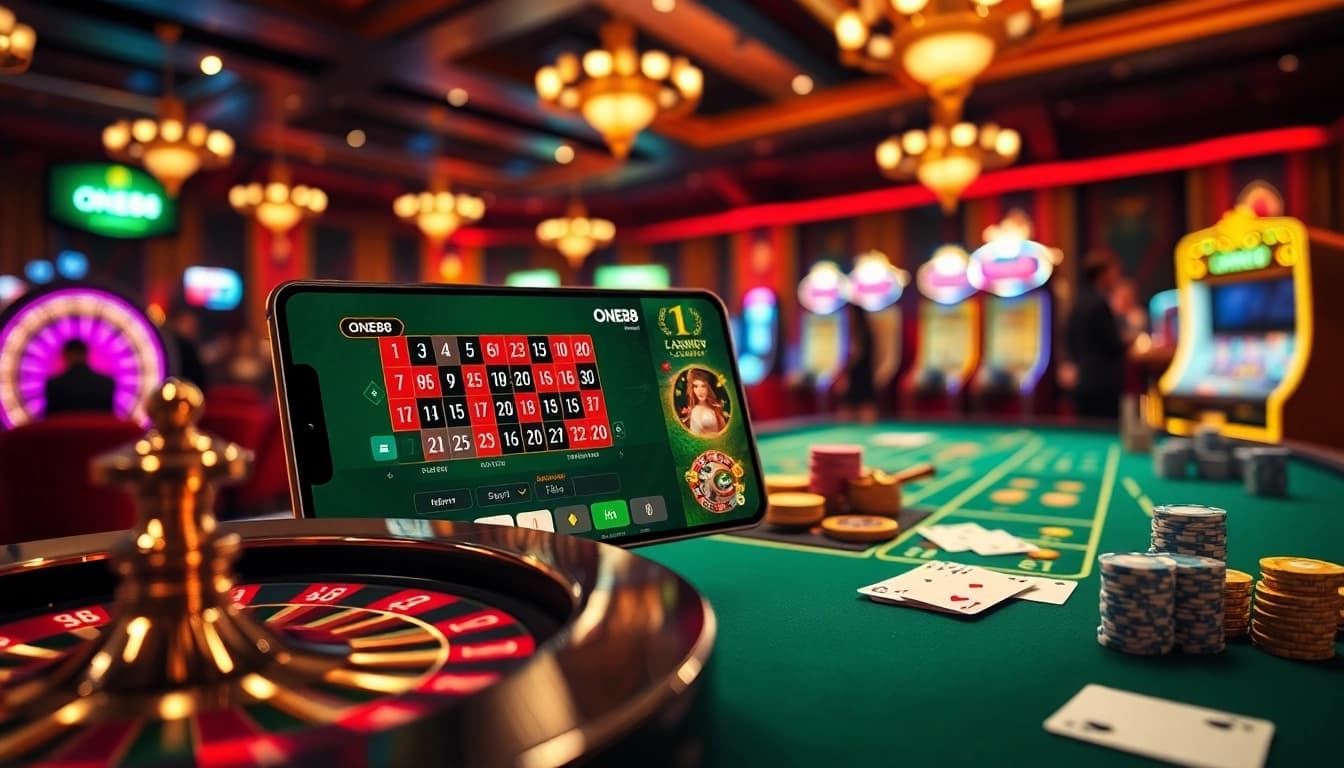 Experience thrilling casino excitement with the ONE88 APP in a vibrant, luxurious environment.