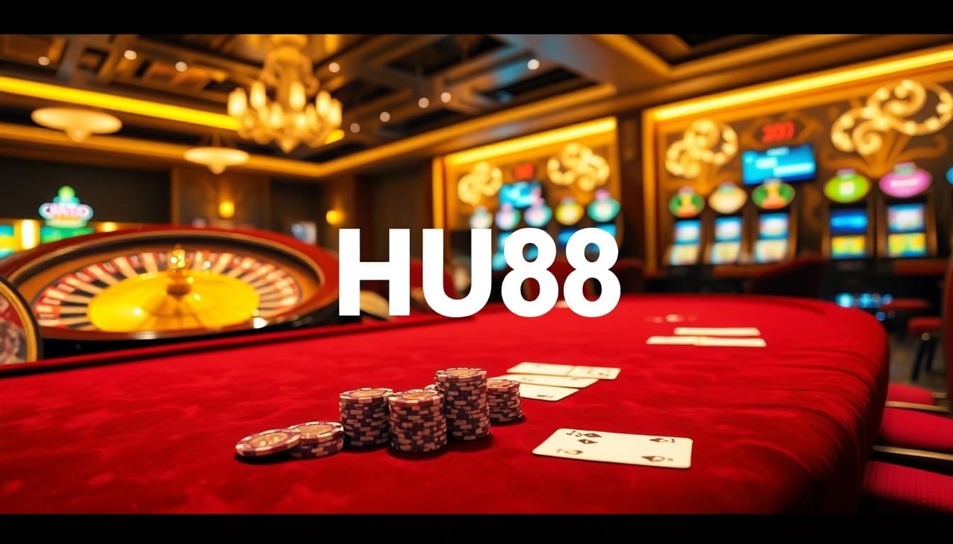 Engage in thrilling gameplay with HU88 at an elegant casino featuring poker and roulette.
