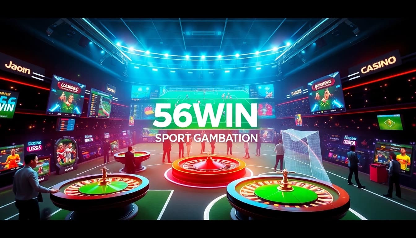 56WIN online gambling platform showcasing dynamic sports betting and casino games in an exciting digital environment.