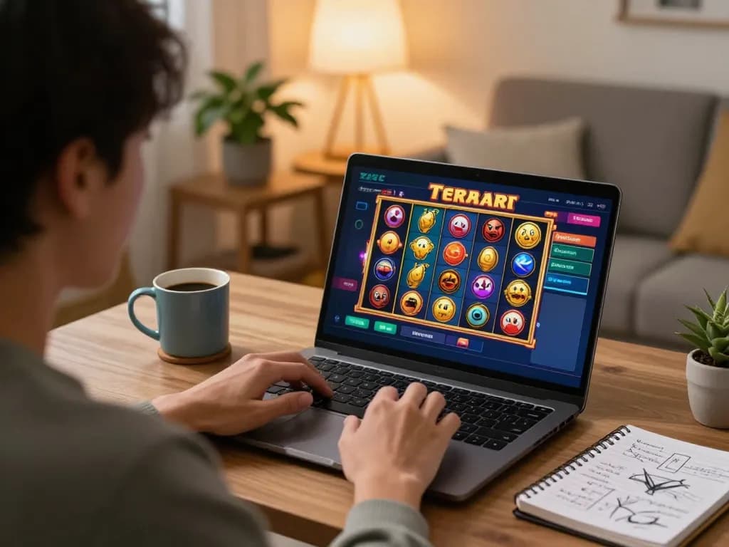 Engaging in a slot terbaru game at home, focusing on strategies for better outcomes.