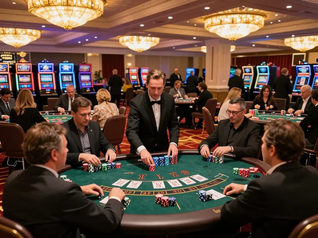 Players at tip88 casino intensely playing blackjack with vibrant atmosphere and luxury decor