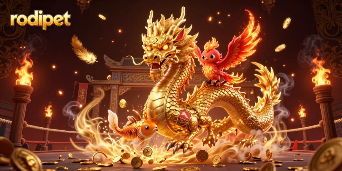 Spin the reels in rodipet's vibrant gaming universe, featuring a dragon, phoenix, and koi fish!