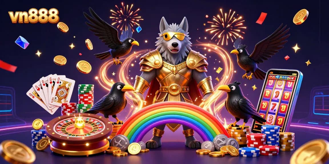 Experience the thrill of casino gaming with vn888 as Odin and his ravens reign over a vibrant scene.