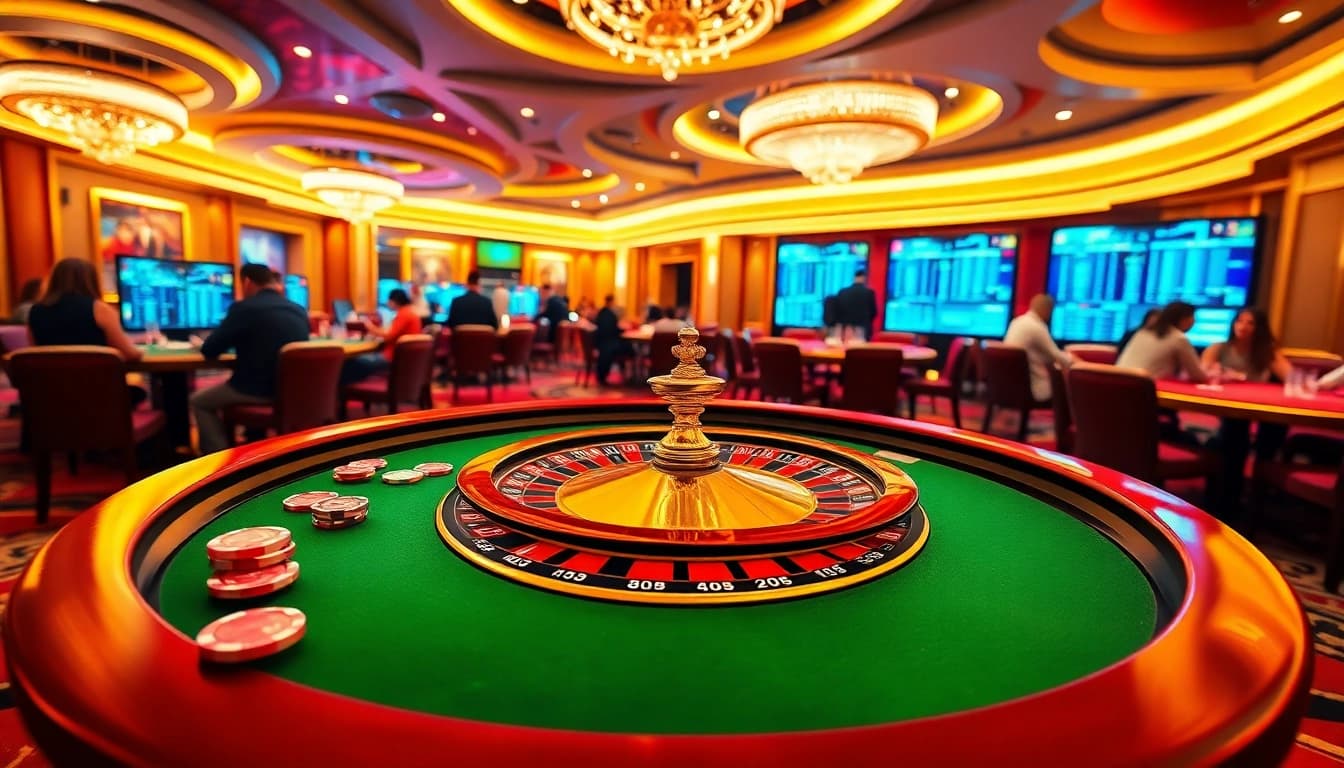 Experience the thrill of high-stakes gambling at https://tg88com.net/ with a luxurious casino scene featuring a vibrant roulette table.