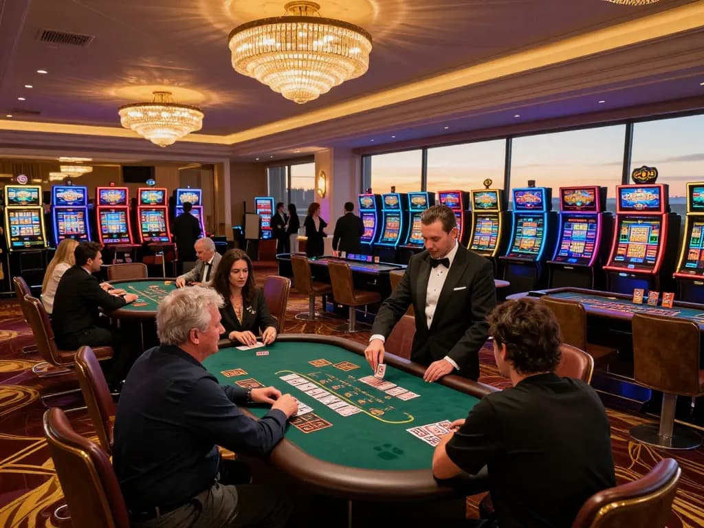 hd88 players engaged at a blackjack table in a luxurious casino showcasing strategy and excitement
