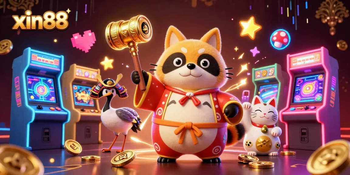 Play exciting games at xin88, featuring vibrant characters and energetic casino elements.