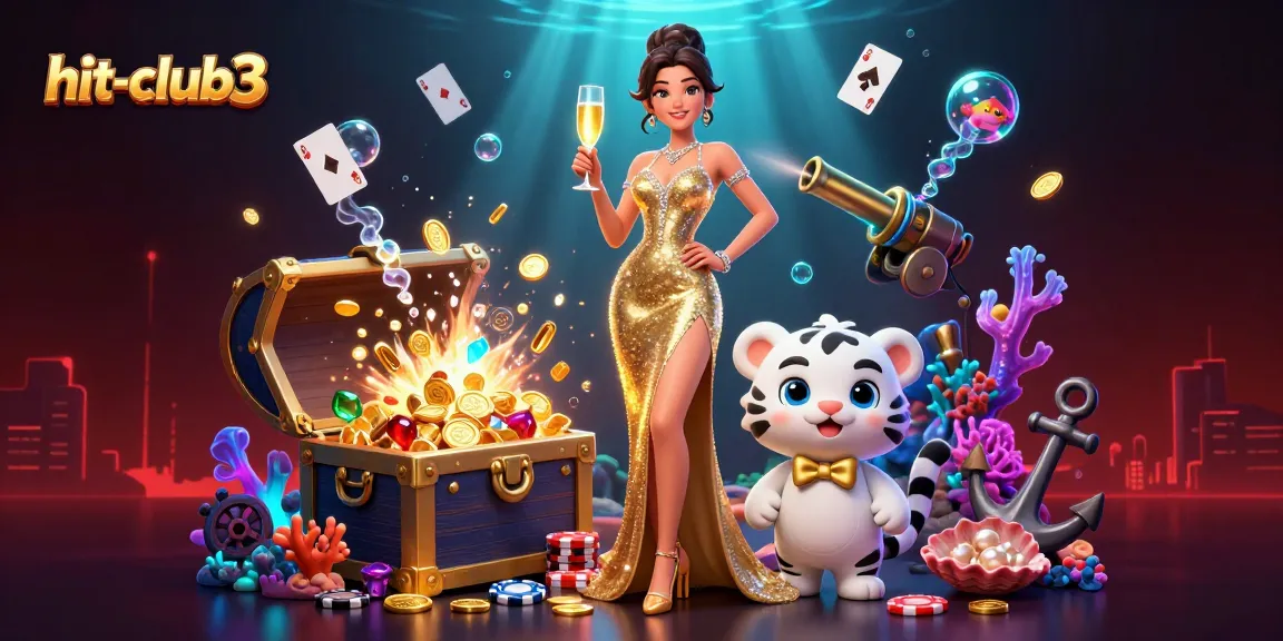 Experience the thrill at hit-club3 with glamorous woman and lucky tiger in vibrant casino scene.
