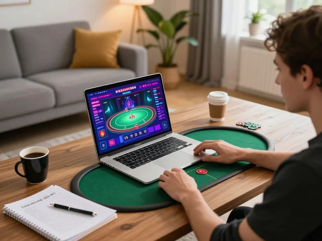 Participate in thrilling poker at home with xi88 online gaming setup, showcasing vibrant interface and strategy.