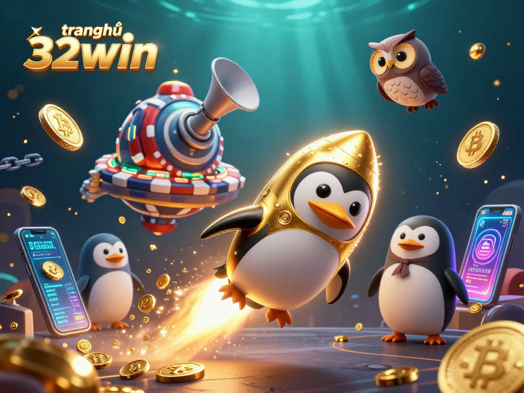 Join the excitement at trang chủ 32win, where a golden penguin leads you to incredible casino adventures!
