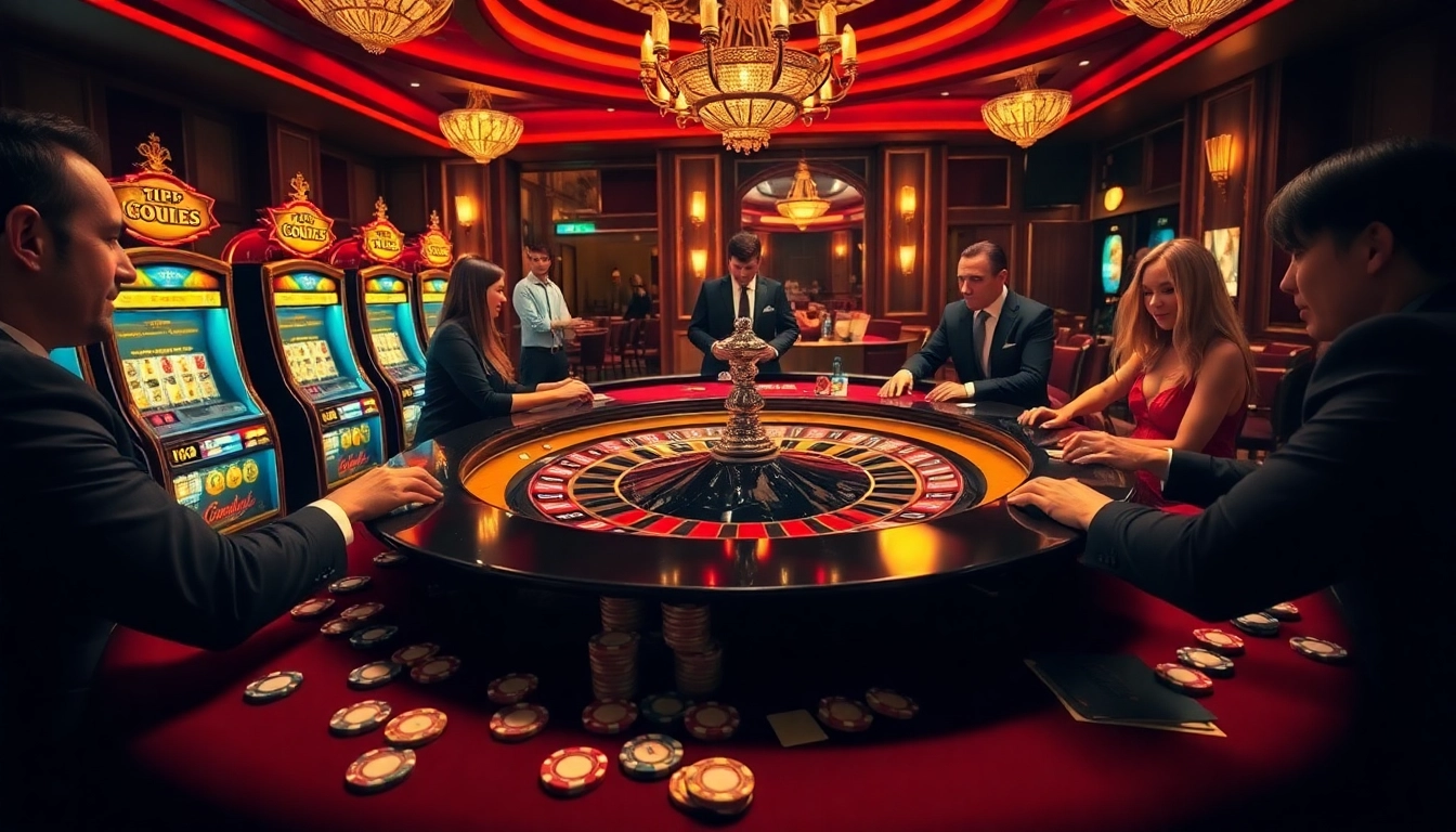 KJC players enjoying high-stakes roulette at a luxurious casino table, exuding excitement.