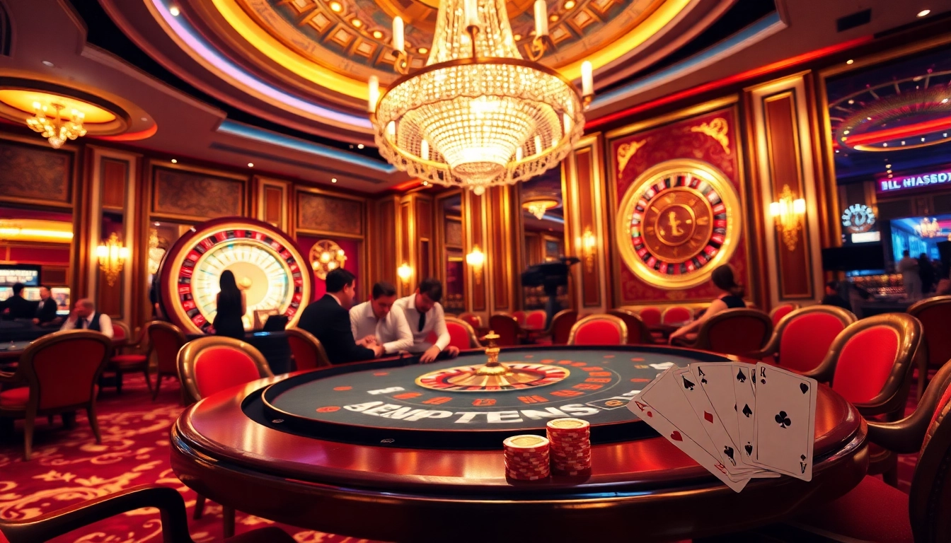 SODO casino scene with poker players and luxury decor, showcasing a thrilling atmosphere.