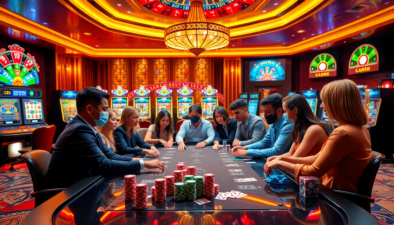 Engaging players at an exciting 88nn casino scene with poker chips and vibrant game tables.