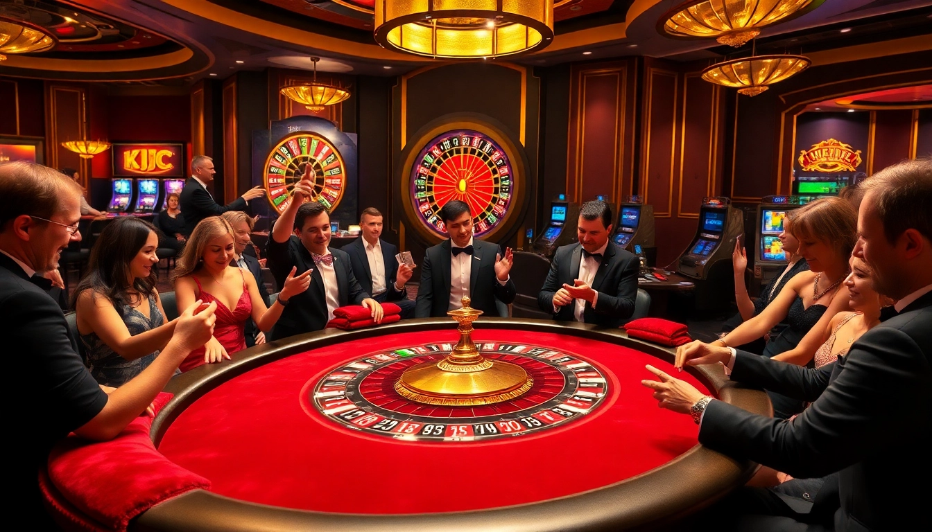 Experience the thrill of KJC gaming at a luxurious casino table surrounded by eager players.