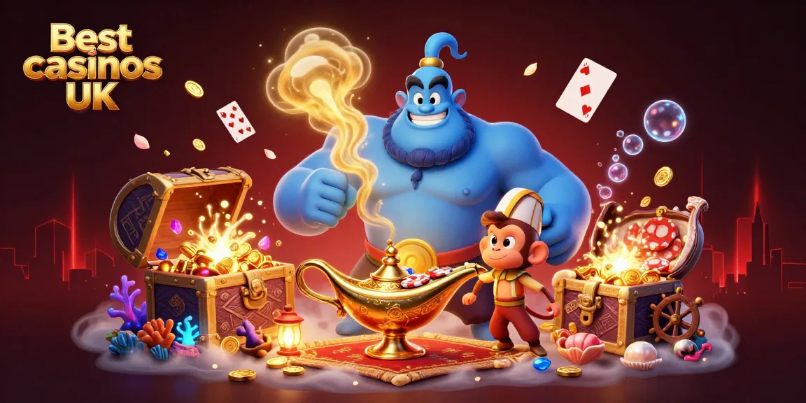 Unveiling the Best casinos UK through a vibrant 3D illustration filled with action-packed casino elements.