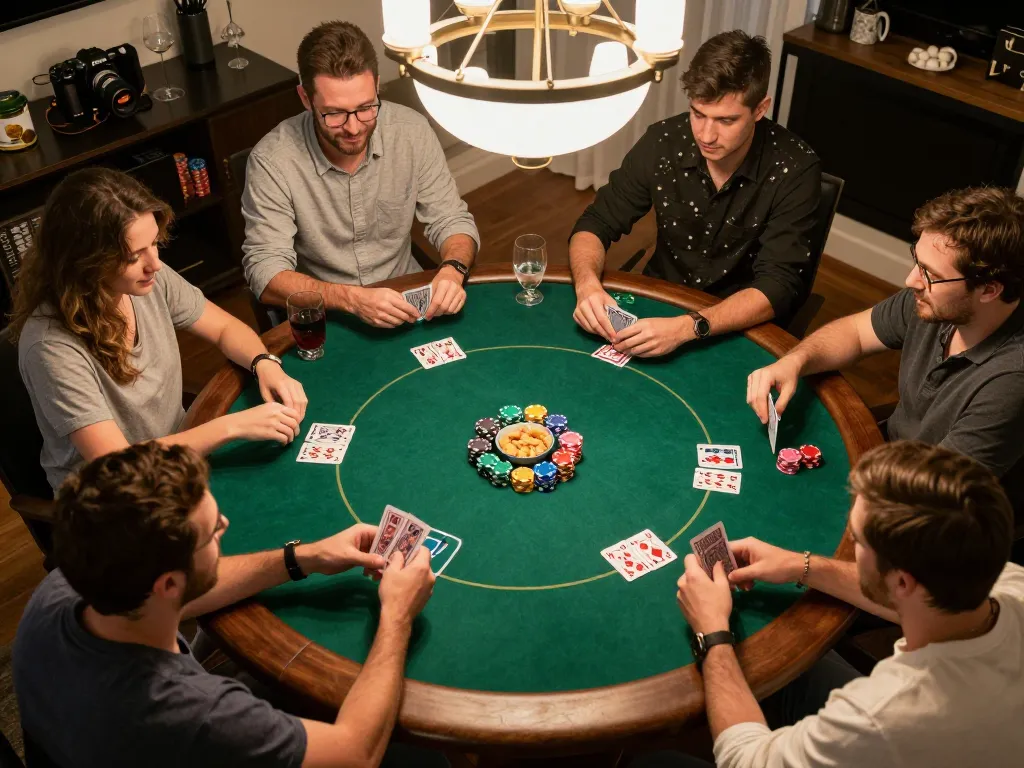 Các người chơi tham gia một trò chơi poker hấp dẫn tại nhà, thể hiện tinh thần cạnh tranh với 789club.