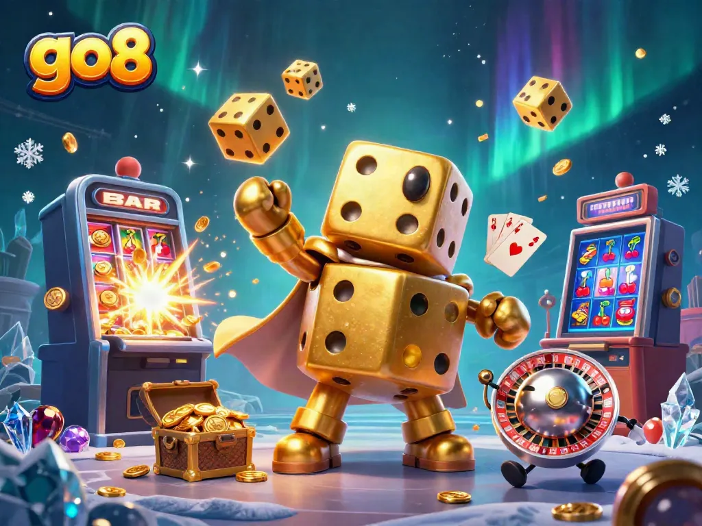 Experience the action of go8 gaming with dynamic characters and vibrant casino elements in a vibrant, energy-filled scene.