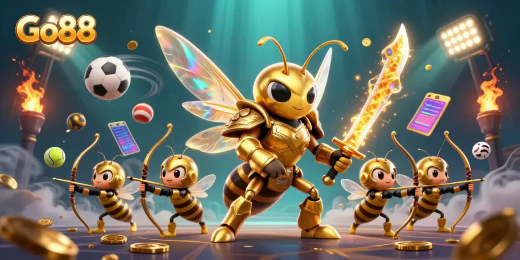 Experience thrilling gaming action at Go88 with vibrant characters and sports elements.