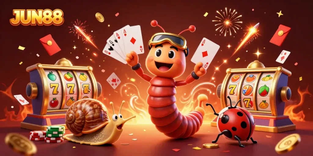 Experience thrilling gameplay at JUN88 with a multi-character scene showcasing a lively casino atmosphere.