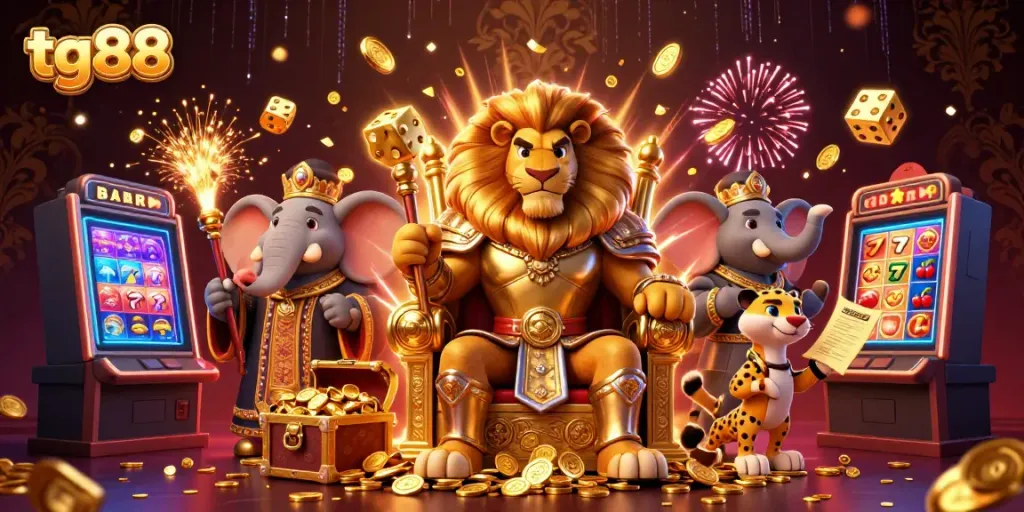 Experience thrilling gameplay at tg88 with fierce characters amid a lively casino scene.
