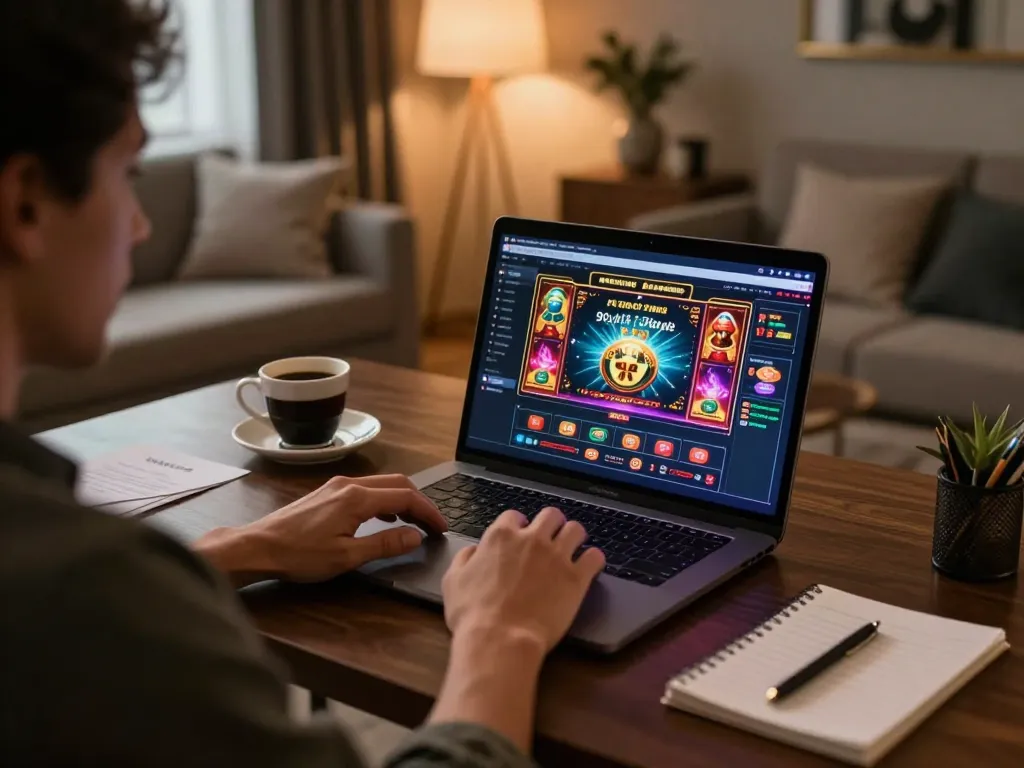 Engaged player using SHBET platform for online casino gameplay in cozy home setting.