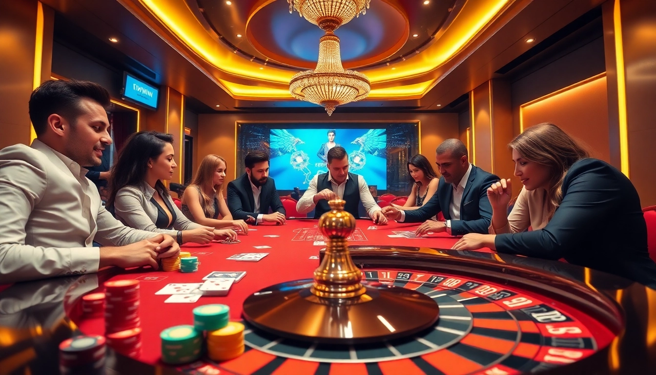 A vibrant casino scene at https://vipwin.co.uk/ showcasing poker chips and a roulette wheel in a luxurious setting.