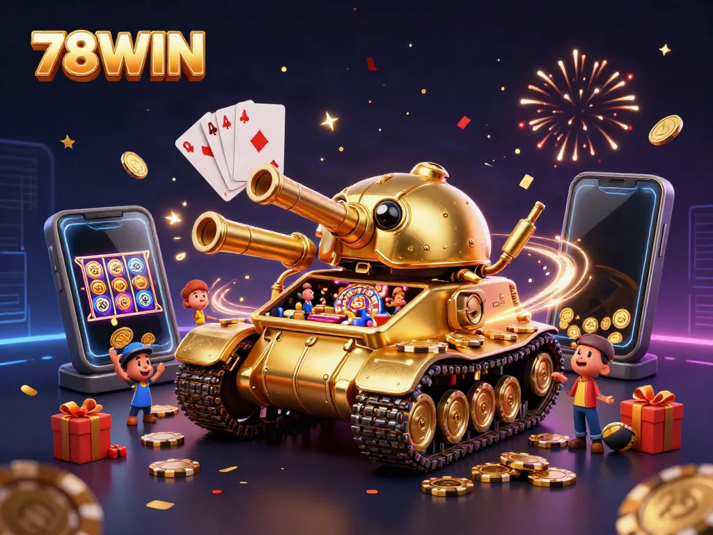Experience 78WIN's lively atmosphere with confetti, mini casinos, and vibrant gaming elements.
