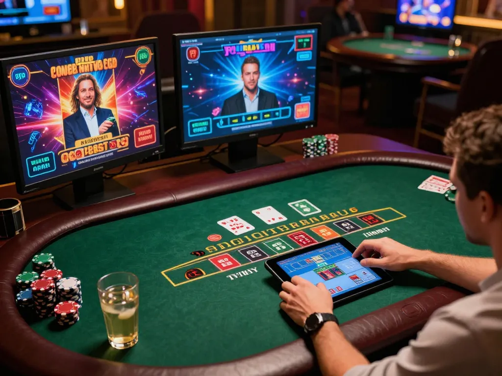 Player enjoying hit club online blackjack experience with live dealer on tablet.