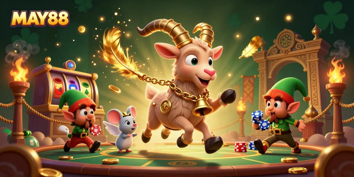 MAY88 offers a thrilling casino experience with vibrant characters in a dynamic 3D illustration.