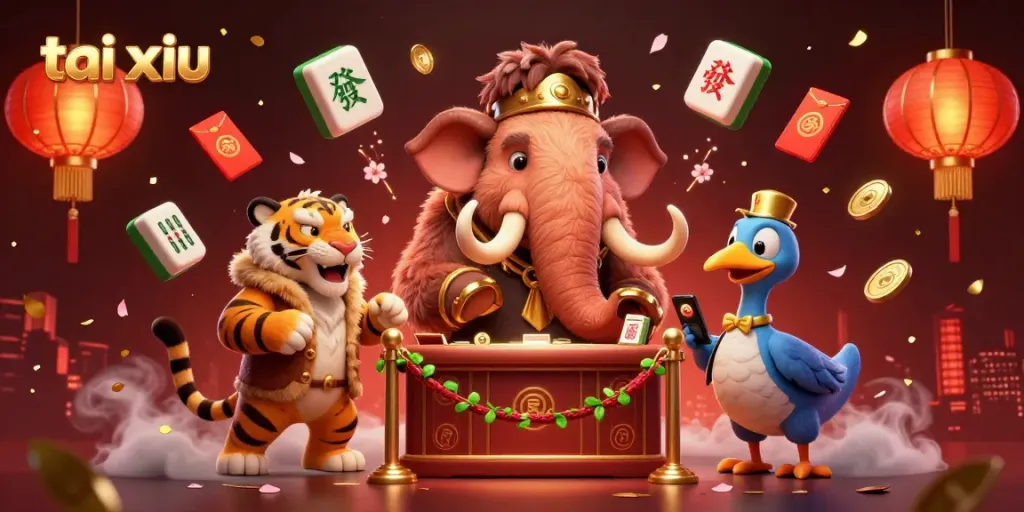 Experience the excitement of tai xiu with a vibrant 3D casino scene featuring unique characters and dynamic game elements.