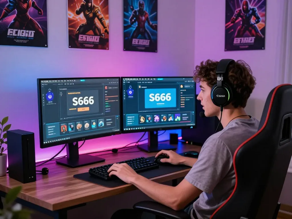 S666 online gaming interface and immersive home setup with vibrant decor.