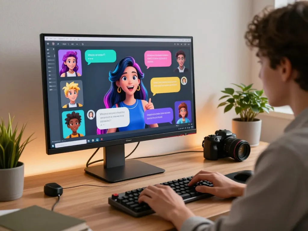 Interactive session with Crushon AI character dialogue on a modern computer.