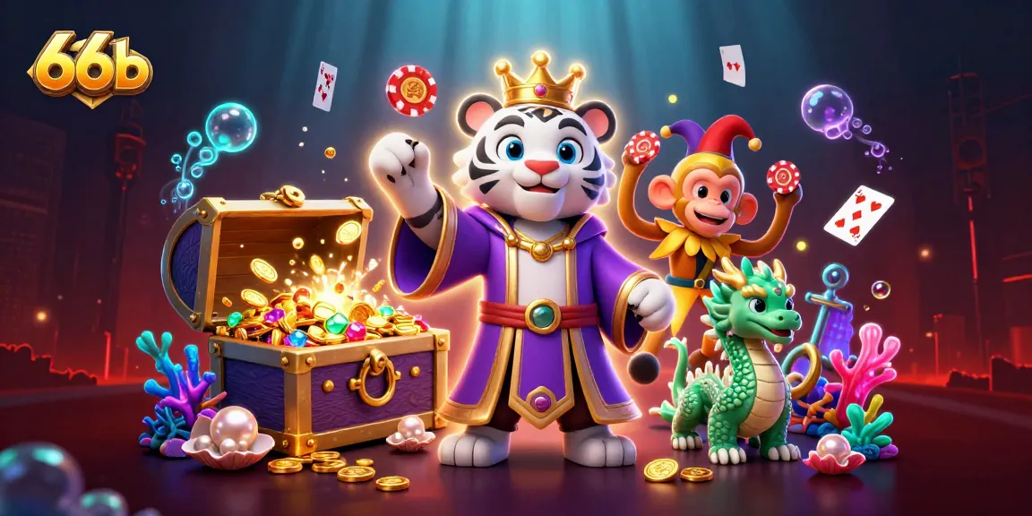 Engage in exciting action with 66b at the vibrant casino scene featuring a playful tiger and monkey.