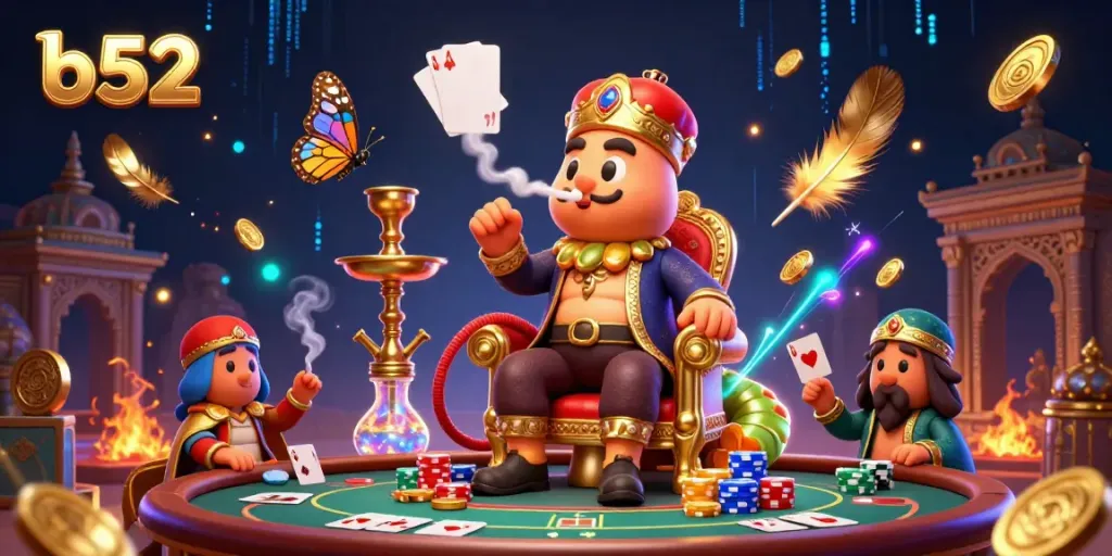 Engage with B52's excitement, featuring a caterpillar sultan symbolizing the thrill of poker and winnings.