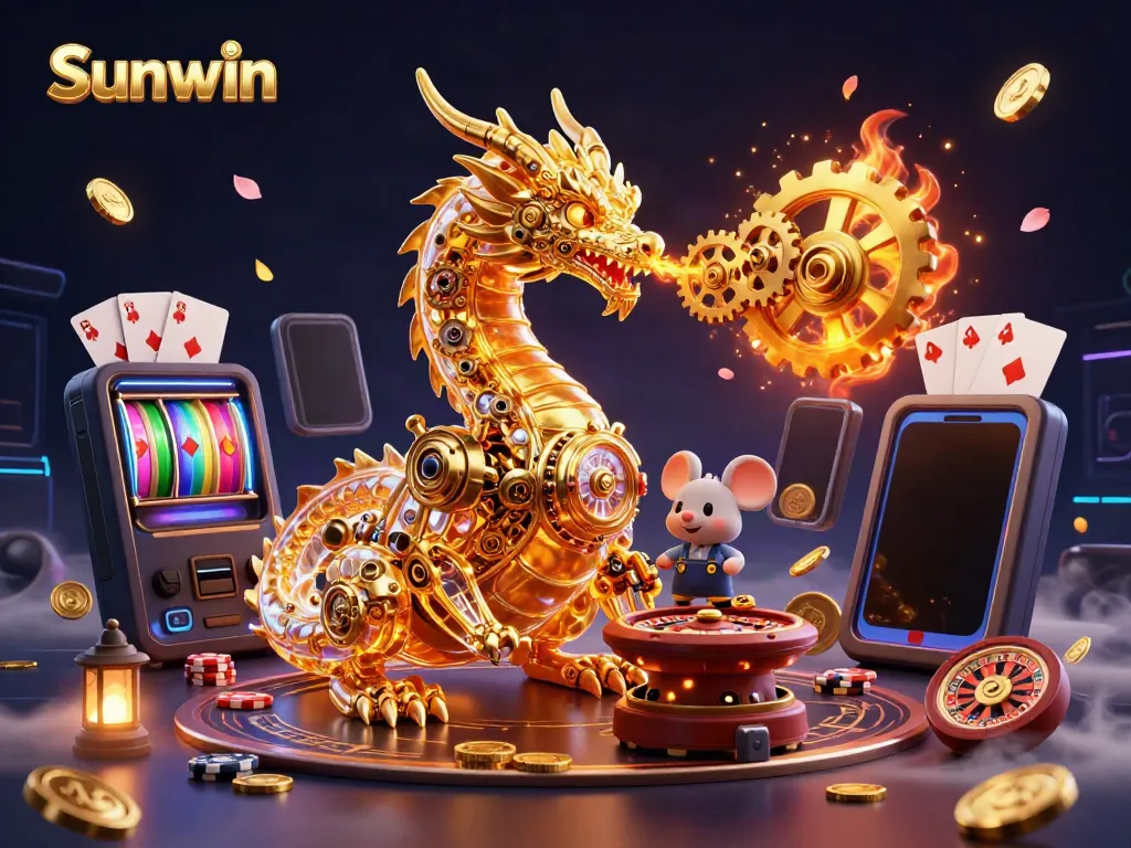 Experience the excitement of Sunwin with a dynamic play scene showcasing a golden dragon and engaging gaming elements.